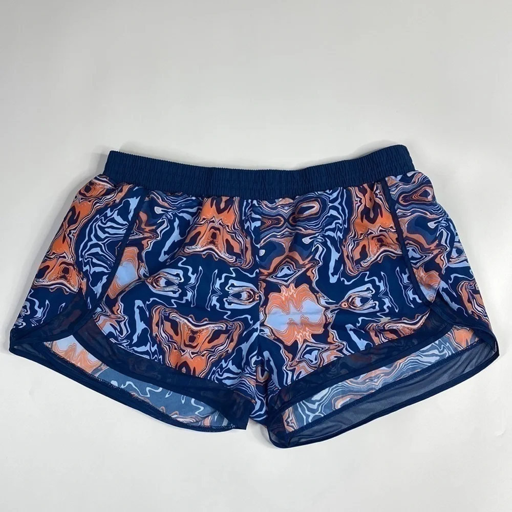 Crane Blue Orange Lava Print Running Lined Shorts XL